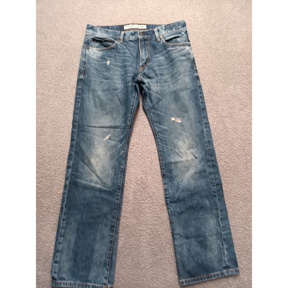 Express Rocco Slim Straight Jeans Men's 32x32 Blue Medium Wash‎ Distressed